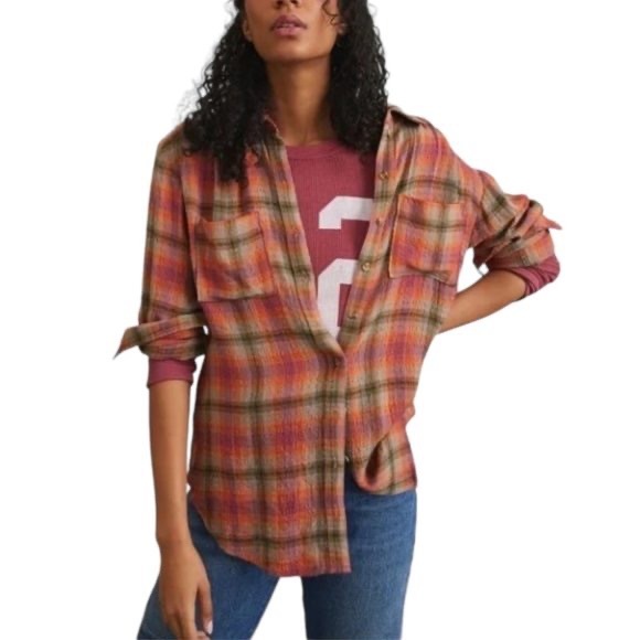 Anthropologie Tops - Anthropologie plaid button down shirt Pilcro, relaxed fit rust Maeve